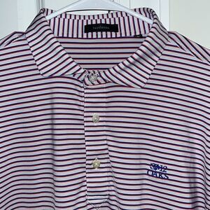 Red White & Blue Stripe famous 12 Oaks Raleigh NC area Golf Course Polo shirt L